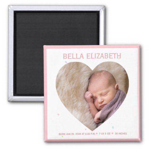 Modern Elegant Baby Girl Photo Birth Announcement Magnet