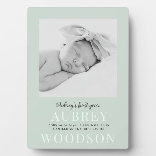 Modern Elegant Baby Photo Plaque