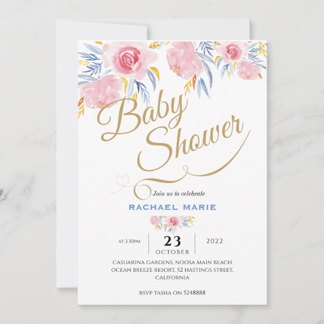 Modern Elegant baby shower invitations girl (Front)