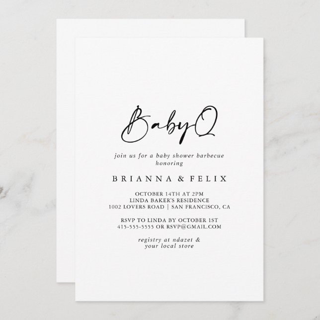 Modern Elegant BabyQ Baby Shower Barbecue  Invitation (Front/Back)