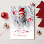 Modern Elegant Baby's First Christmas Photo Holiday Card<br><div class="desc">Introducing our "Modern Elegant Baby's First Christmas Photo Holiday Card, " a wonderful choice for commemorating your baby's special milestone. This beautifully designed card is perfect for celebrating your little one's initial Christmas. Its minimalist and elegant style directs attention to your baby's adorable photo, capturing the heartwarming memories of their...</div>