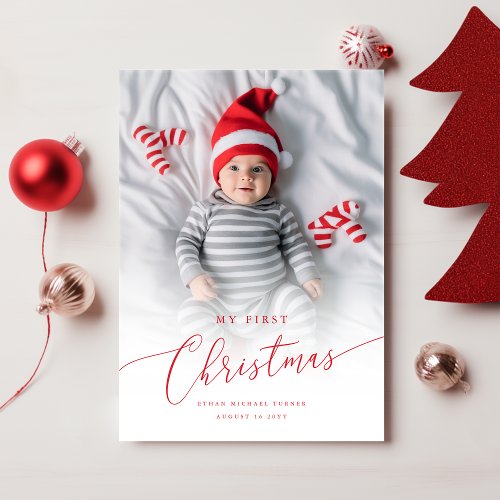 Modern Elegant Babys First Christmas Photo Holiday Card