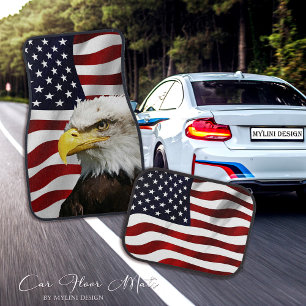 Modern Elegant Bald Eargle Partriotic US Flag Car Floor Mat