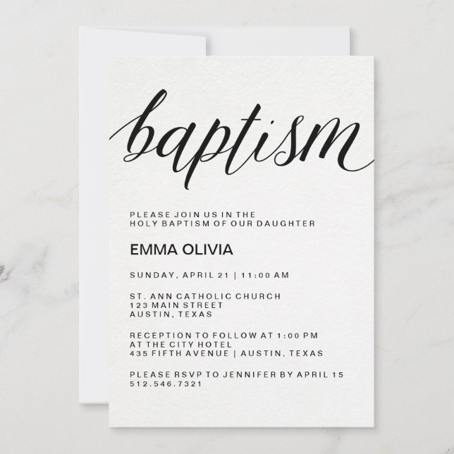 Modern Elegant Baptism Text on Watercolor Paper Invitation (Front)