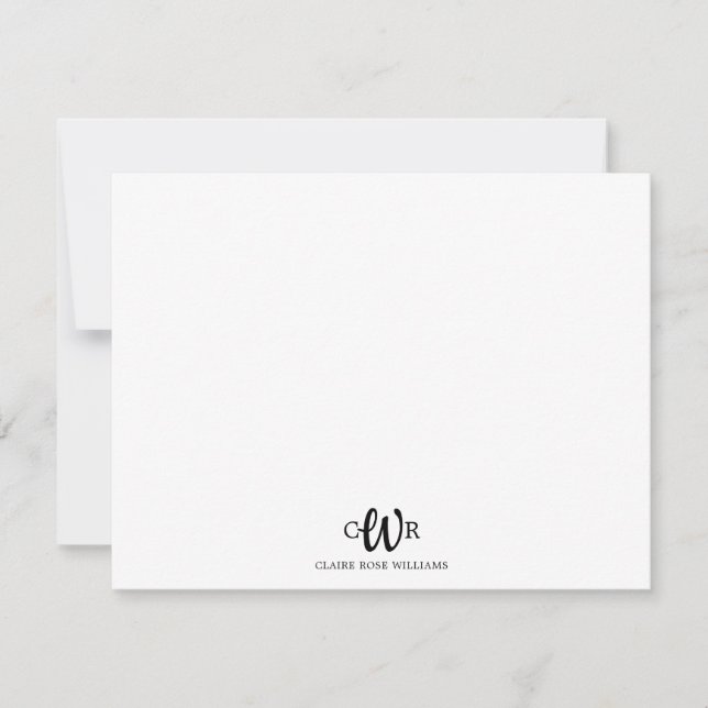 Modern Elegant Basic 3 Monogram Boho Chic Pattern Note Card (Front)
