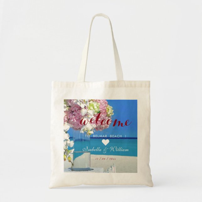 Modern Elegant Beach Wedding Welcome Favor Tote Bag (Front)