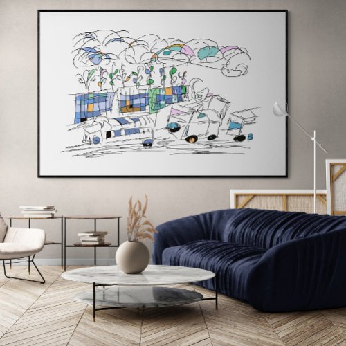 Modern Elegant Beautiful Blue ChooChoo Canvas Print