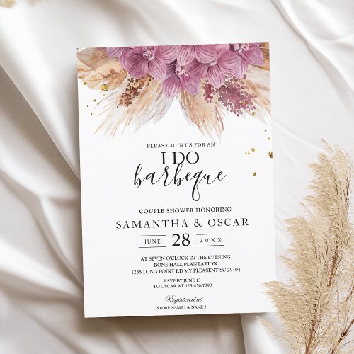 Modern Elegant Beauty Pink Orchid  Pampas  Gold  Invitation