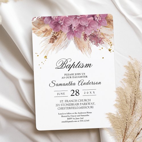 Modern Elegant Beauty Pink Orchid  Pampas  Gold  Invitation