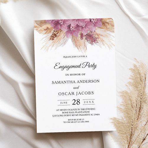 Modern Elegant Beauty Pink Orchid  Pampas  Gold  Invitation