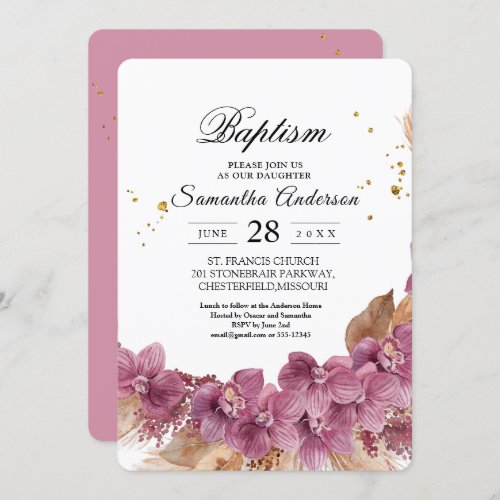 Modern Elegant Beauty Pink Orchid  Pampas  Gold  Invitation