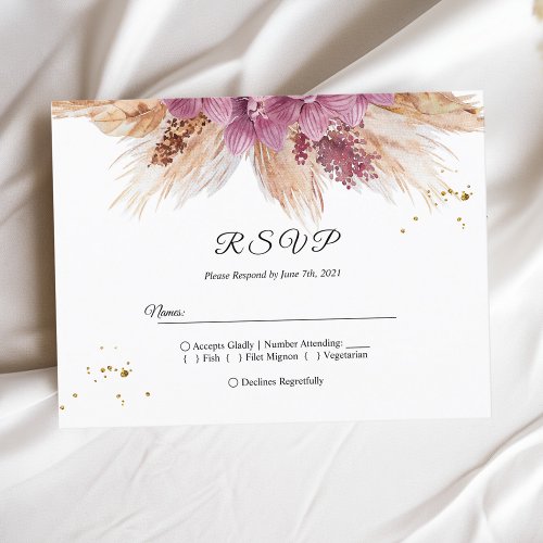 Modern Elegant Beauty Pink Orchid  Pampas  Gold  Invitation Postcard