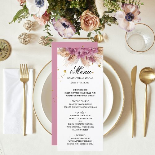 Modern Elegant Beauty Pink Orchid  Pampas  Gold  Menu