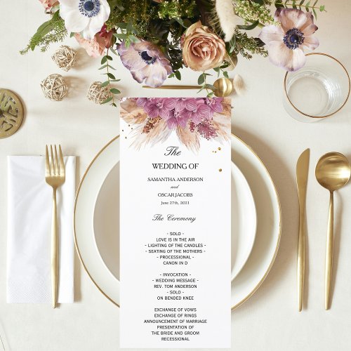 Modern Elegant Beauty Pink Orchid  Pampas  Gold  Menu