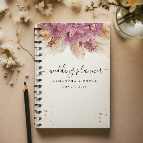 Modern Elegant Beauty Pink Orchid  Pampas  Gold  Planner