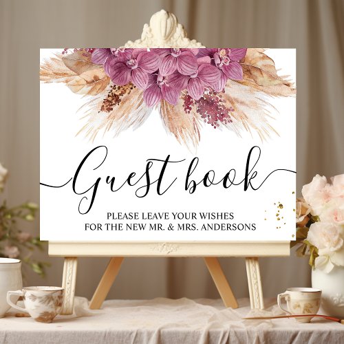Modern Elegant Beauty Pink Orchid  Pampas  Gold  Poster