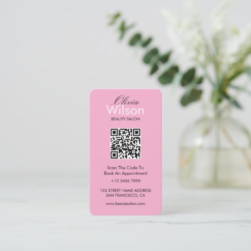 Modern Elegant beauty Salon monogrammed QR code Business Card