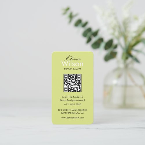 Modern Elegant beauty Salon monogrammed QR code Business Card