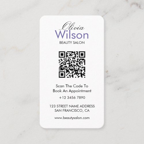 Modern Elegant beauty Salon monogrammed QR code  Business Card