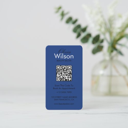 Modern Elegant beauty Salon monogrammed QR code Business Card