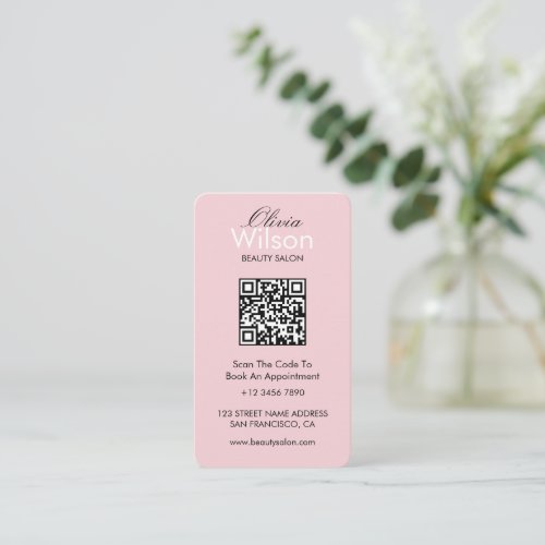 Modern Elegant beauty Salon monogrammed QR code Business Card