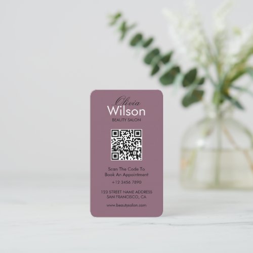 Modern Elegant beauty Salon monogrammed QR code Business Card