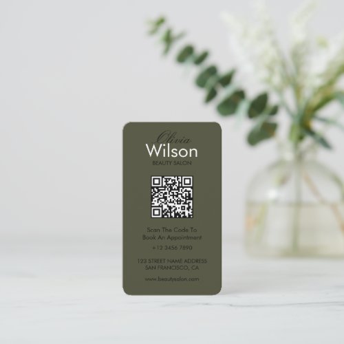 Modern Elegant beauty Salon monogrammed QR code  Business Card