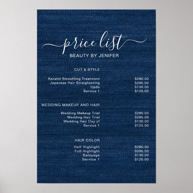 Modern Elegant Beauty salon price list Poster (Front)