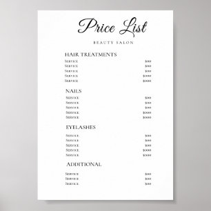 Modern Elegant Beauty Salon Price List Poster
