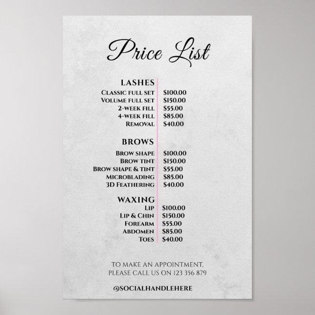 Modern Elegant Beauty Salon Price List Poster (Front)