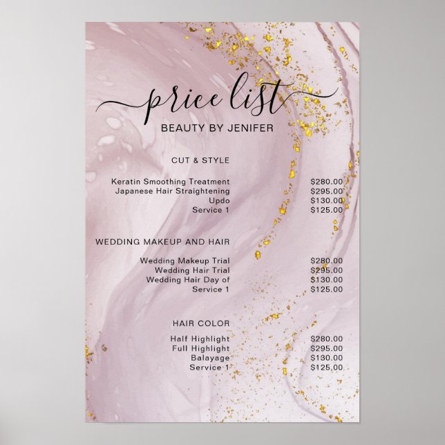 Modern Elegant Beauty salon price list Poster (Front)