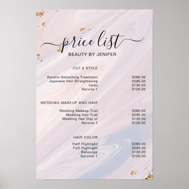 Modern Elegant Beauty salon price list Poster (Front)