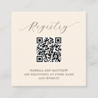 Modern Elegant Beige Add QR Code Registry Enclosure Card