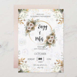 Modern Elegant beige and green wedding invitation