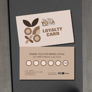 Modern Elegant Beige Brown Aesthetic Yoga Studio Loyalty Card