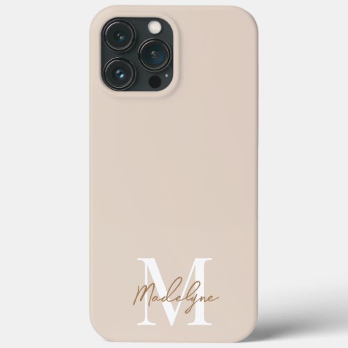 Modern Elegant Beige Gold Monogram Script Name   3 iPhone 13 Pro Max Case