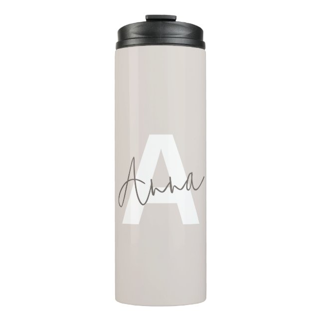 Modern Elegant Beige Monogram Custom Initial  Thermal Tumbler (Front)