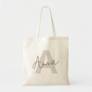 Modern Elegant Beige Monogram Custom Initial Tote Bag