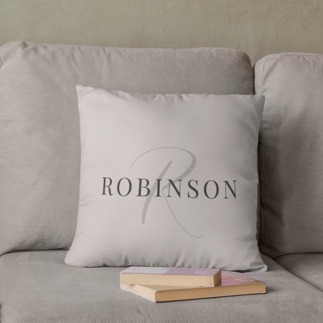 Modern Elegant Beige Monogram Initial Name Throw Pillow (Creator Uploaded)