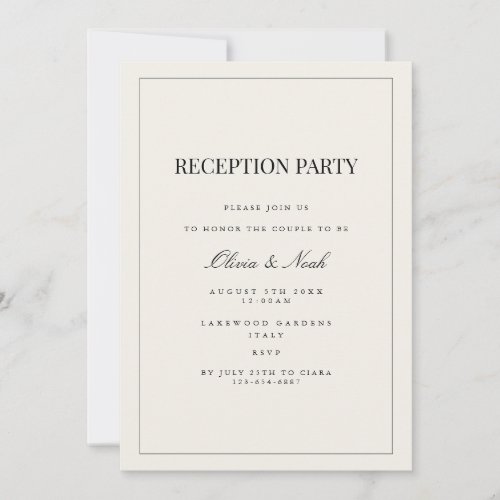 Modern  Elegant Beige Reception Invitation Card