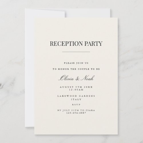 Modern  Elegant Beige Reception Invitation Card