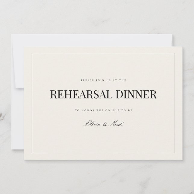Modern & Elegant Beige Rehearsal Dinner Card (Front)