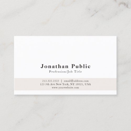 Modern Elegant Beige White Simple Plain Business Card