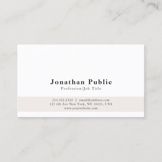 Modern Elegant Beige White Simple Plain Business Card (Front)