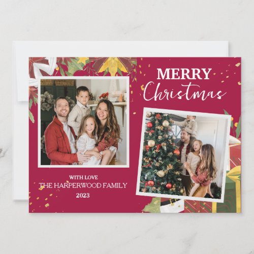 Modern Elegant Berries Christmas Family 2 Photo Holiday Card