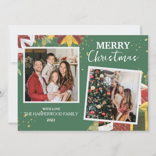 Modern Elegant Berries Christmas Family 2 Photo Holiday Card
