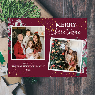 Modern Elegant Berries Christmas Family 2 Photo Holiday Card
