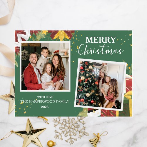 Modern Elegant Berries Christmas Family 2 Photo Holiday Card