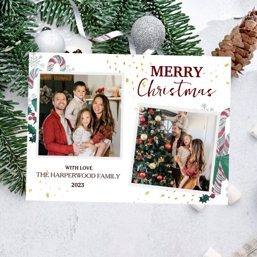 Modern Elegant Berries Christmas Family 2 Photo Holiday Card