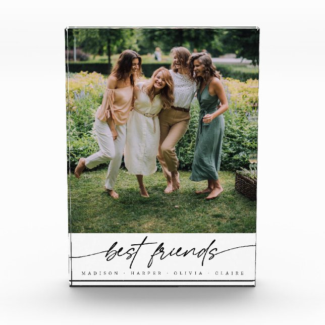 Modern Elegant Best Friends Script Typography Photo Block (Front)